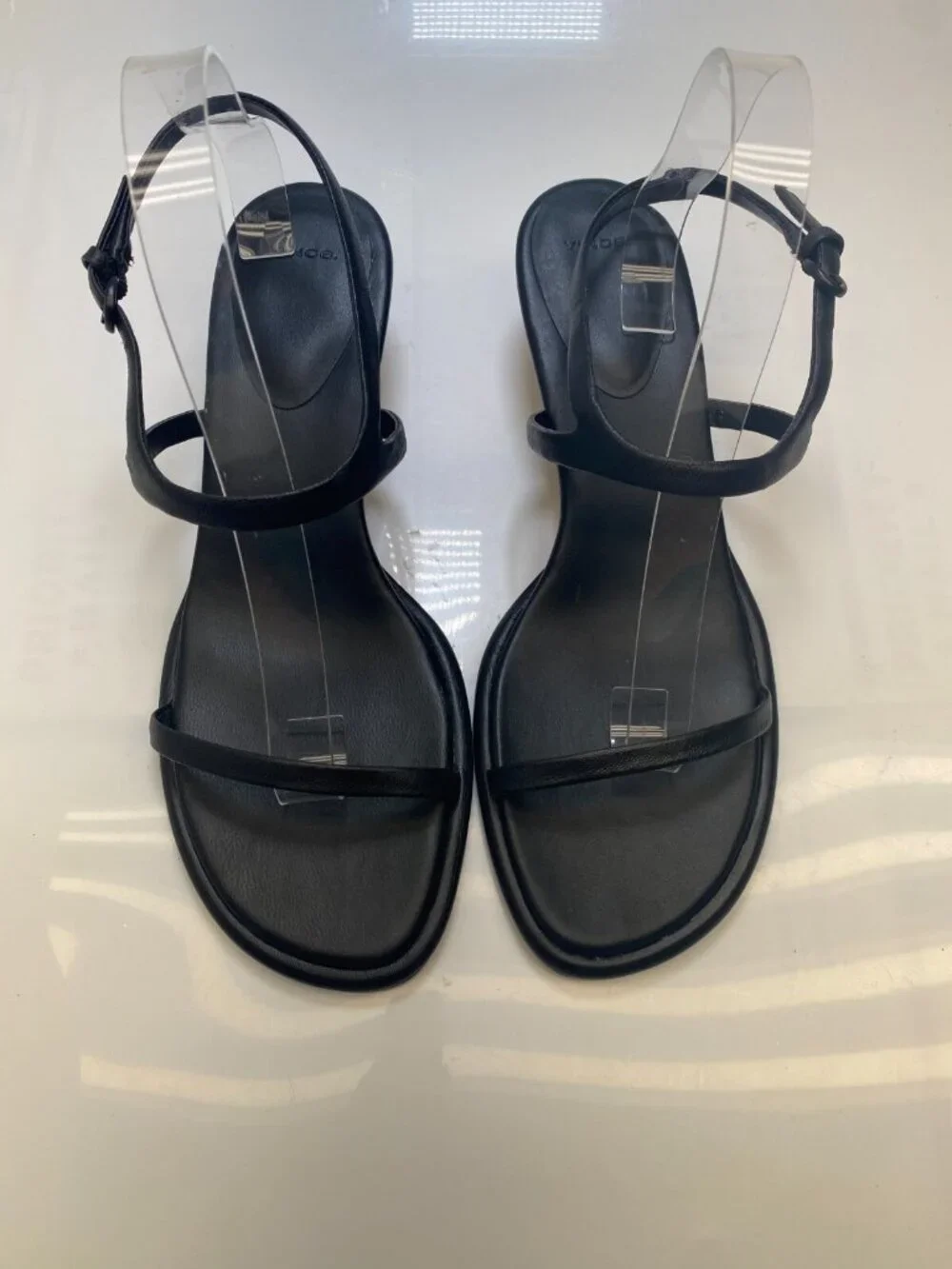 Vince Women's Ester Black Strap Kitten Strap Metal Leather Sandal 11